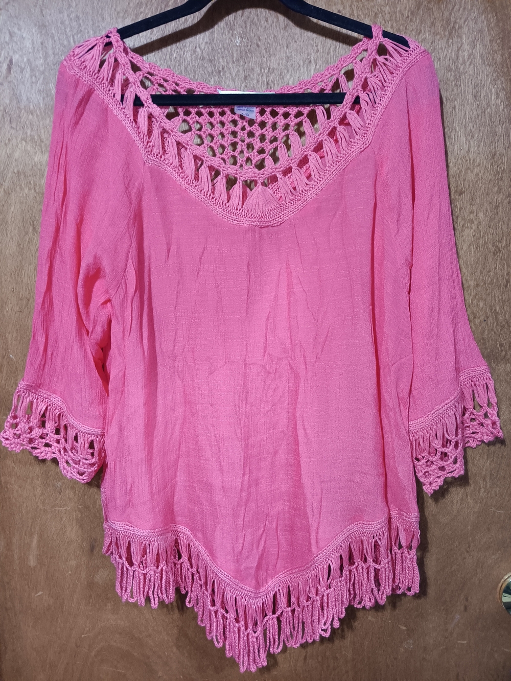 Peter Nygard Coral Pink Crochet-Trim Tunic